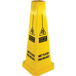 Genuine Joe Safety Cone, 4-Sided, 10 in x 10 in x 24 in, Yellow