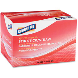 Genuine Joe Stir Sticks, Plastic, For Hot/Cold, 1000/BX, White and Red