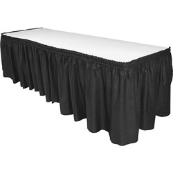 Genuine Joe Table Skirting, Pleated Polyester, 29 in x 14 ft., 6/CT, Black