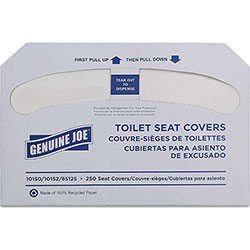 Genuine Joe Toilet Seat Covers, Half-fold, For Public Toilet, 250/Pack, 4/Carton, White