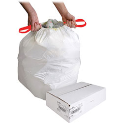 Genuine Joe White Drawstring Trash Bags, 13 Gallon, 0.9 Mil, 24 in X 25.125 in, Box of 60