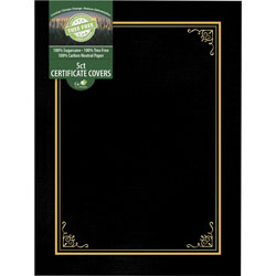 Geographics Certificate/Document Cover, 9.75 in x 12.5 in, Black With Gold Foil, 5/Pack
