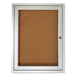 Ghent MFG 1 Door Enclosed Natural Cork Bulletin Board with Satin Aluminum Frame, 18 x 24, Tan Surface