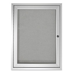 Ghent MFG 1 Door Enclosed Vinyl Bulletin Board with Satin Aluminum Frame, 36 x 36, Silver Surface