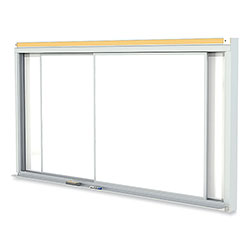 Ghent MFG Horizontal Sliding Porcelain Magnetic Whiteboard, 120 x 48, White Surface, Satin Aluminum Frame