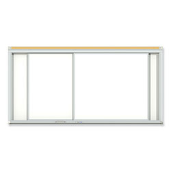Ghent MFG Horizontal Sliding Porcelain Magnetic Whiteboard, 144 x 48, White Surface, Satin Aluminum Frame