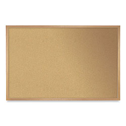 Ghent MFG Natural Cork Bulletin Board with Frame, 60.5 x 36.5, Tan Surface, Oak Frame