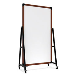 Ghent MFG Prest Mobile Magnetic Whiteboard, 40.5 x 73.75, White Surface, Caramel Oak Wood Frame