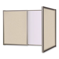 Ghent MFG VisuALL PC Whiteboard Cabinet, Beige Fabric Bulletin Board Exterior Doors, 36x24, Aluminum Frame