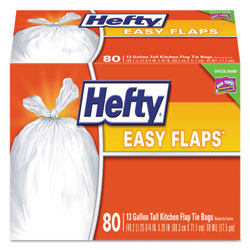 Hefty Easy Flaps Trash Bags, 13 gal, 0.69 mil, 23.75 in x 28 in, White, 480/Carton