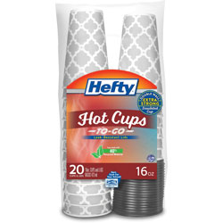 Hefty Hot Cups, w/ Leak-Resistant Lids, Dble-Wall, 16oz, 20/PK