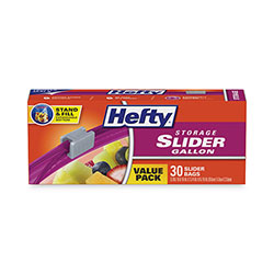 Hefty Slider Bags, 1 gal, 1.5 mil, 10.56 in x 11 in, Clear, 30/Box