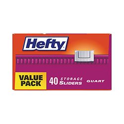 Hefty Slider Bags, 1 gal, 1.5 mil, 10.56 in x 11 in, Clear, 30 Bags/Box, 9 Boxes/Carton