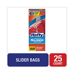 Hefty Slider Bags, 1 gal, 2.5 mil, 10.56 in x 11 in, Clear, 25 Bags/Box, 9 Boxes/Carton