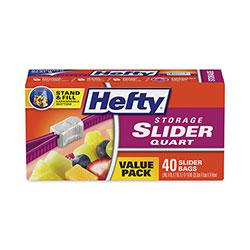 Hefty Slider Bags, 1 qt, 1.5 mil, 8 in x 7 in, Clear, 40/Box