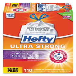 Hefty Ultra Strong Scented Tall White Kitchen Bags, 13 gal, 0.9 mil, 23.75 in x 24.88 in, White, 330/Carton