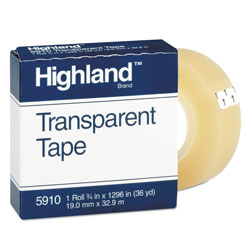 Highland Transparent Tape, 1" Core, 0.75" x 36 yds, Clear (MMM5910341296)