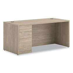Hon 10500 Series Single Pedestal Desk, Left Pedestal: Box/Box/File, 66 in x 30 in x 29.5 in, Kingswood Walnut