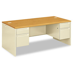 Hon 38000 Series Double Pedestal Desk, 72w x 36d x 29.5h, Harvest/Putty