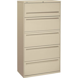 Hon 700 Series Five-Drawer Lateral File w/Roll-Out Shelf, 36w x 18d x 64 1/4h, Putty