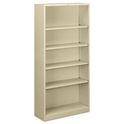 Hon Metal Bookcase, Five-Shelf, 34-1/2w x 12-5/8d x 71h, Putty