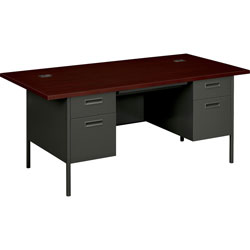 Hon Metro Classic Series Double Pedestal Desk, 72 in x 36 in, Mahogany/Charcoal