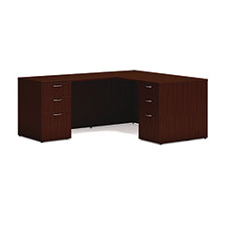Hon Mod L-Station Double Pedestal Desk Bundle, 60 in x 72 in x 29 in, Traditional Mahogany