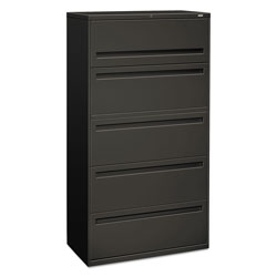 Hon 700 Series Five-Drawer Lateral File with Roll-Out Shelf, 36w x 18d x 64.25h, Charcoal