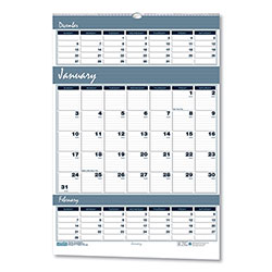 House Of Doolittle Bar Harbor Recycled Wirebound 3-Months-per-Page Wall Calendar, 15.5 x 22, White/Blue/Gray Sheets, 14-Month(Dec-Jan):2023-2025
