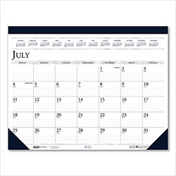 House Of Doolittle 14-Month Academic Desk Pad Calendar (Jul 2023-Aug 2024), 22 x 17, White/Blue Sheets, Blue Binding/Corners, Recycled