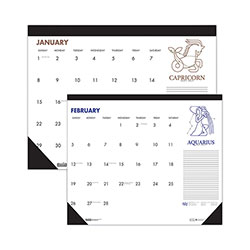 House Of Doolittle Recycled Zodiac Desk Pad Calendar, Zodiac Artwork, 17 x 22, White Sheets, Black Binding/Corners, 12-Month (Jan-Dec) 2024