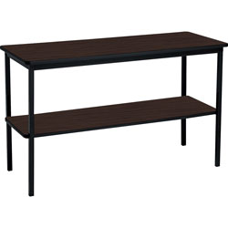 Iceberg OfficeWorks One-Shelf Utility Table, Rectangular, 47.25 in x 17.7 in x 29.5 in, Walnut Top, Black Base/Legs