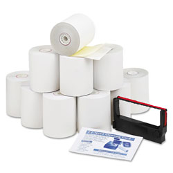 Iconex Impact Printing Carbonless Paper Rolls, 3 in x 90 ft, White/Canary, 10/Pack