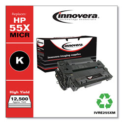 Innovera Remanufactured Black High-Yield MICR Toner Cartridge, Replacement for HP 55XM (CE255XM), 12,500 Page-Yield