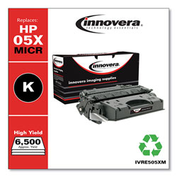 Innovera Remanufactured Black High-Yield MICR Toner Cartridge, Replacement for HP 05XM (CE505XM), 6,500 Page-Yield