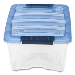 Iris Stack and Pull Latching Flat Lid Storage Box, 3.23 gal, 10.9 in x 16.5 in x 6.5 in, Clear/Translucent Blue