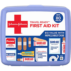 Johnson & Johnson Portable First Aid Kit - 80 x Piece(s) - 5.5 in, x 6.3 in x 1.7 in Depth Length - Plastic Case - Blue