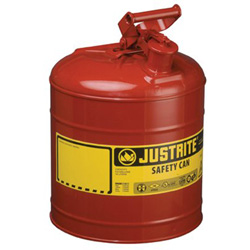 Justrite Type I Steel Safety Can, Flammables, 2 gal, Red