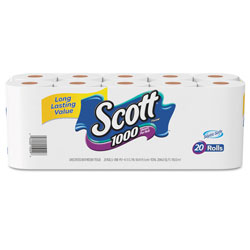 Scott® 1000 Bathroom Tissue, Septic Safe, 1-Ply, White, 1000 Sheet/Roll, 20/Pack