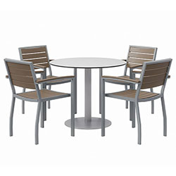 KFI Seating Eveleen Outdoor Patio Table, 4 Mocha Powder-Coated Polymer Chairs, Round, 36 in Dia x 29h, Fashion Gray