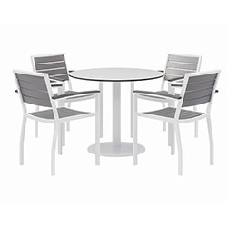 KFI Seating Eveleen Outdoor Patio Table w/Four Gray Powder-Coated Polymer Chairs, Round, 36 in Dia x 29h,White