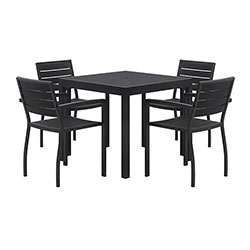 KFI Seating Eveleen Outdoor Patio Table with Four Black Powder-Coated Polymer Chairs, Square, 35 in, Black