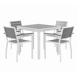 KFI Seating Eveleen Outdoor Patio Table with Four Gray Powder-Coated Polymer Chairs, 32 in Square, Gray