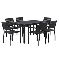 KFI Seating Eveleen Outdoor Patio Table with Six Black Powder-Coated Polymer Chairs, 32 x 55 x 29, Black