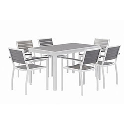 KFI Seating Eveleen Outdoor Patio Table with Six Gray Powder-Coated Polymer Chairs, 32 x 55 x 29, Gray