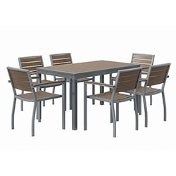 KFI Seating Eveleen Outdoor Patio Table with Six Mocha Powder-Coated Polymer Chairs, 32 x 55 x 29, Mocha