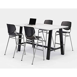 KFI Seating Midtown Bistro Dining Table with Four Black Kool Barstools, 36 x 72 x 41, Designer White
