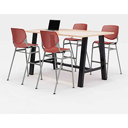 KFI Seating Midtown Bistro Dining Table with Four Coral Kool Barstools, 36 x 72 x 41, Kensington Maple