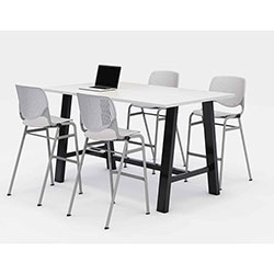 KFI Seating Midtown Bistro Dining Table with Four Light Gray Kool Barstools, 36 x 72 x 41, Designer White