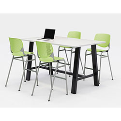 KFI Seating Midtown Bistro Dining Table with Four Lime Green Kool Barstools, 36 x 72 x 41, Designer White